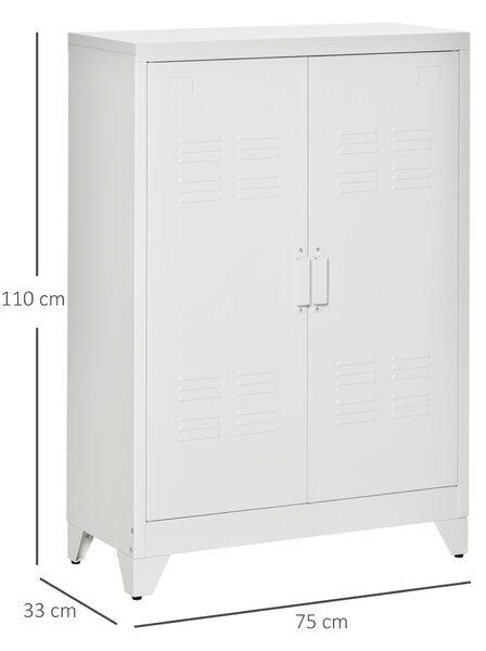 HOMCOM Armadio in Metallo con 2 Porte e 2 Ripiani Regolabili Mobile Multifunzione per Ufficio Salotto Camera da Letto 75x33x110cm Bianco | Aosom Italy