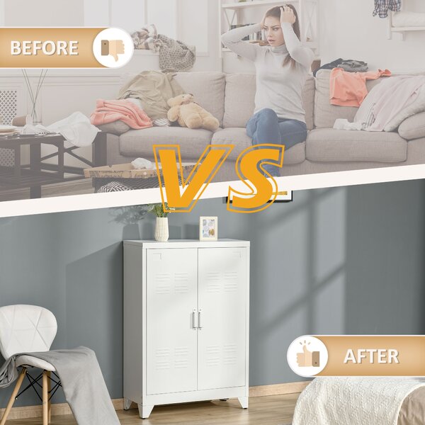HOMCOM Armadio in Metallo con 2 Porte e 2 Ripiani Regolabili Mobile Multifunzione per Ufficio Salotto Camera da Letto 75x33x110cm Bianco | Aosom Italy