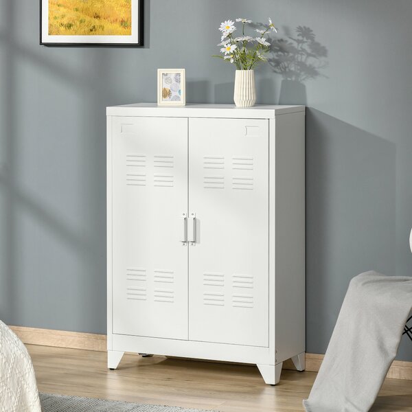HOMCOM Armadio in Metallo con 2 Porte e 2 Ripiani Regolabili Mobile Multifunzione per Ufficio Salotto Camera da Letto 75x33x110cm Bianco | Aosom Italy