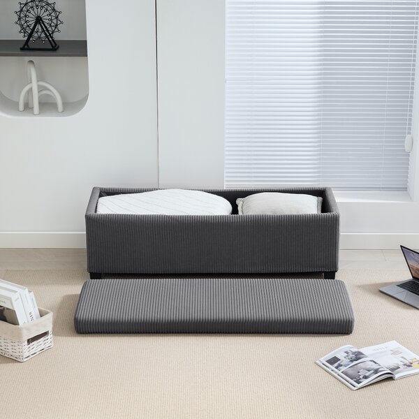 HOMCOM Panchina Pieghevole con Spazio di Archiviazione Capacità di 84 L 112x42x40 cm Rivestito in Velluto Piede del Letto per Soggiorno Camera da Letto Grigio | Aosom Italy