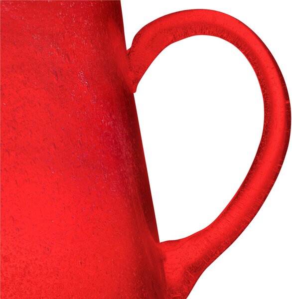 Brocca della linea SURF Produzione Artigianale In Vetro soffiato a bocca LT 1,1 12,5xh28 cm Con bollicine inglobate nel vetro colore rosso corallo