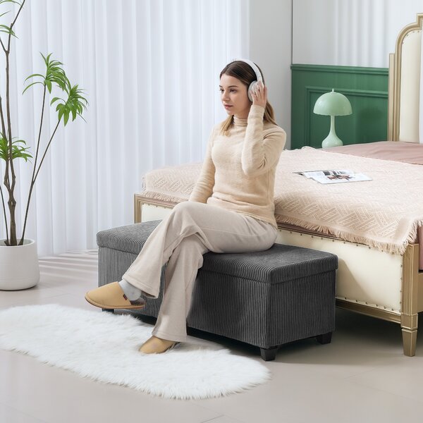 HOMCOM Panchina Pieghevole con Spazio di Archiviazione Capacità di 84 L 112x42x40 cm Rivestito in Velluto Piede del Letto per Soggiorno Camera da Letto Grigio | Aosom Italy