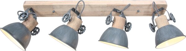Mexlite - faretto - Gearwood - grigio - metallo legno di gomma - faretto a superficie - E27 - 2729GR