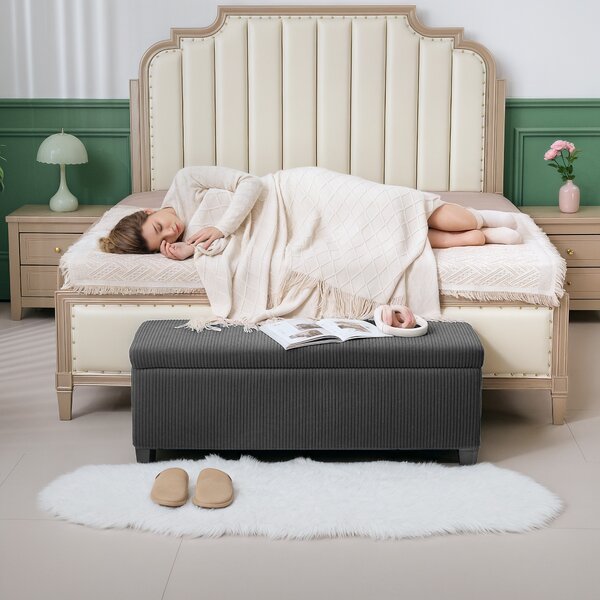 HOMCOM Panchina Pieghevole con Spazio di Archiviazione Capacità di 84 L 112x42x40 cm Rivestito in Velluto Piede del Letto per Soggiorno Camera da Letto Grigio | Aosom Italy