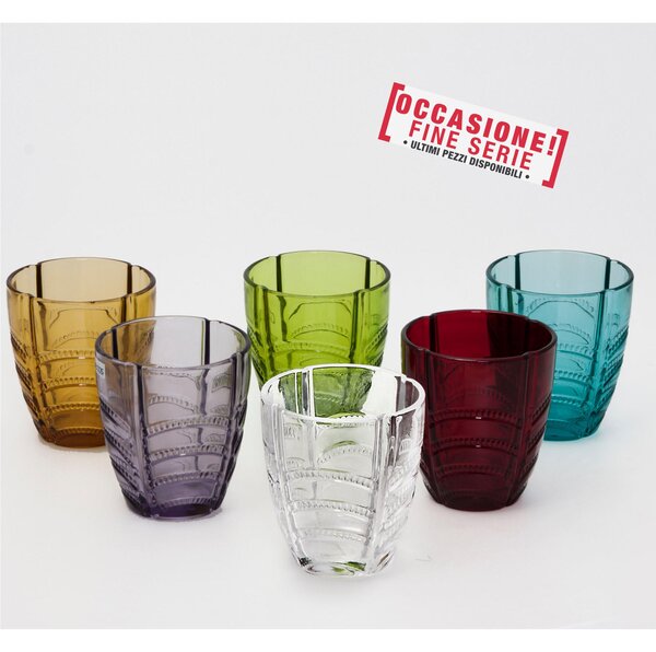 Bicchieri Acqua 6 pezzi diametro 8,5xh10 cm - 250 Ml in vetro pressato adatto alla lavastoviglie colore Multicolor Grigio