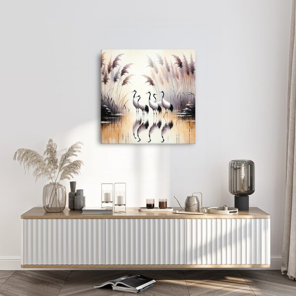 Quadro su tela – Gru nella mattina dorata