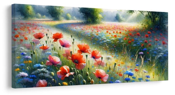 Quadro su tela – Campo in fiore sotto il cielo estivo