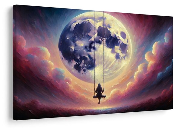 Quadro su tela – Ragazza sull’altalena sotto la luna