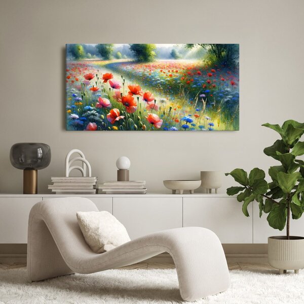 Quadro su tela – Campo in fiore sotto il cielo estivo