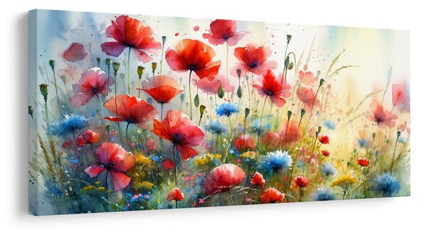 Quadro su tela – Campo in fiore di papaveri e fiordalisi