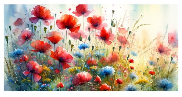 Quadro su tela – Campo in fiore di papaveri e fiordalisi