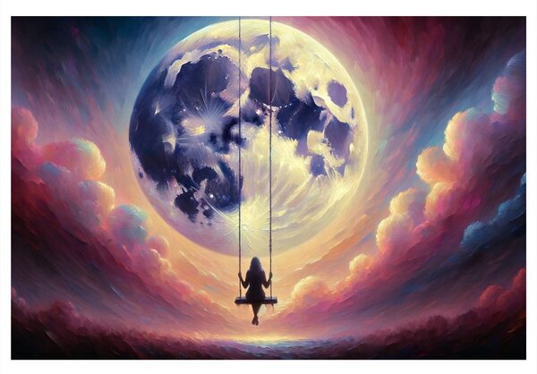 Quadro su tela – Ragazza sull’altalena sotto la luna