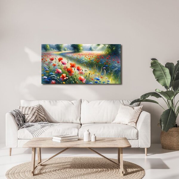 Quadro su tela – Campo in fiore sotto il cielo estivo