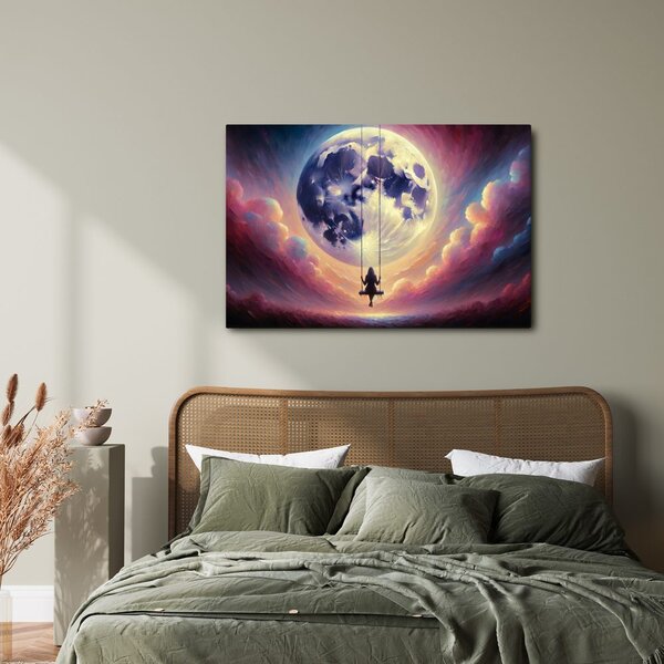 Quadro su tela – Ragazza sull’altalena sotto la luna