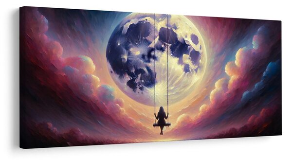 Quadro su tela – Altalena tra le nuvole e la luna