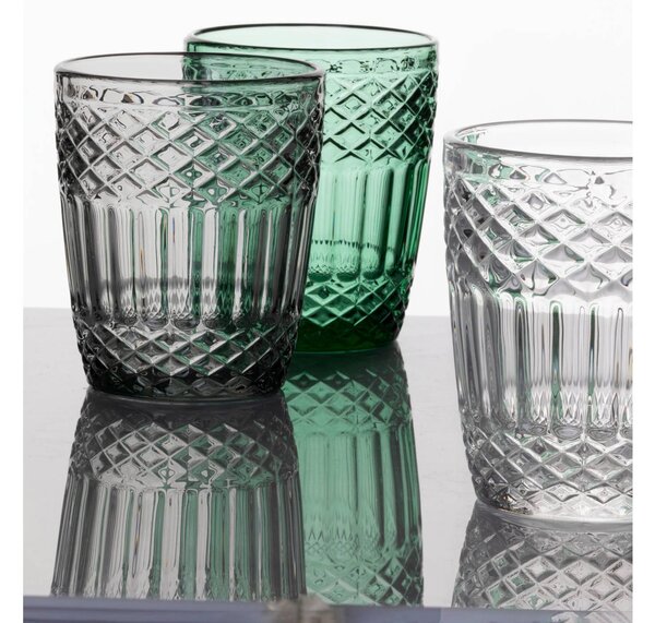 Bicchieri Acqua 6 pezzi in Pasta di Vetro PRAGA diametro 8xh10 cm - 270 Ml in vetro pressato adatto alla lavastoviglie colore Grigio