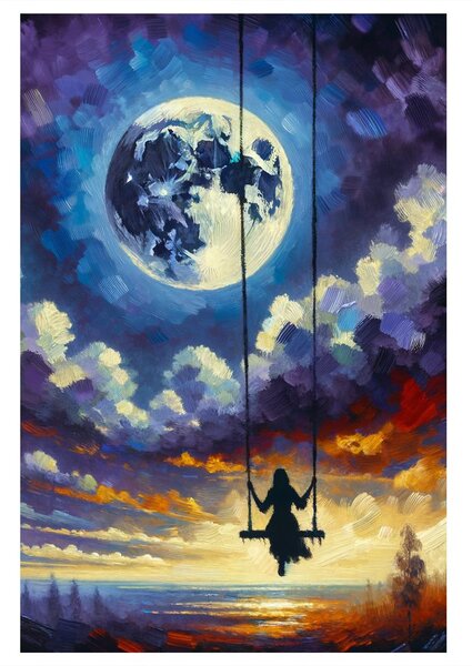 Quadro su tela – Ragazza nella luce della luna