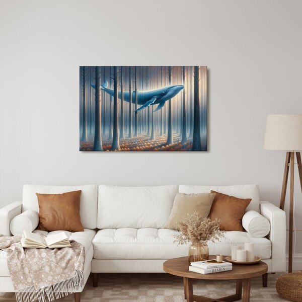 Quadro su tela – Balena da sogno tra i tronchi
