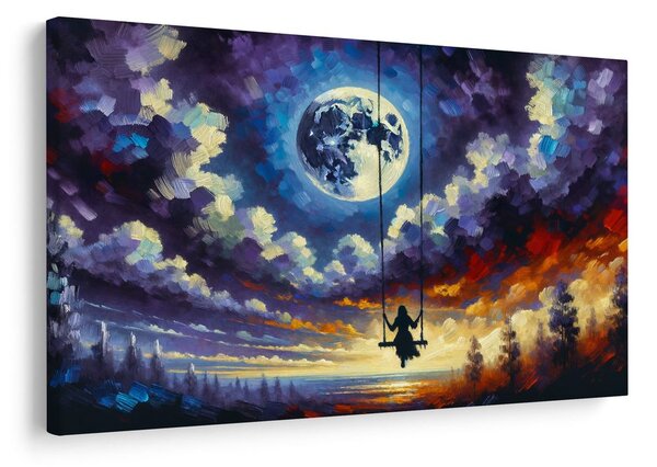 Quadro su tela – Ragazza sull’altalena sotto la luna