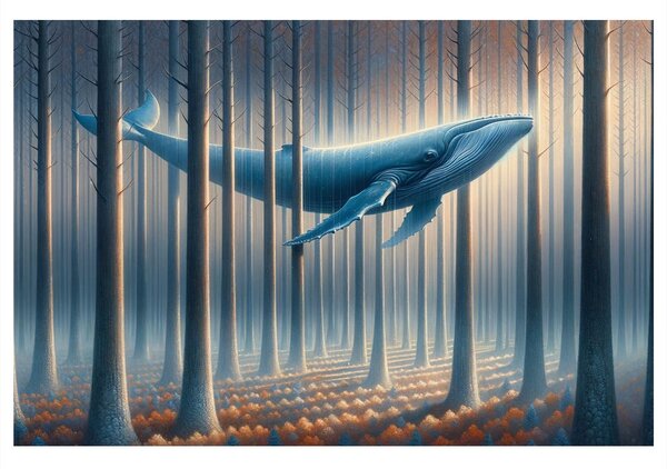 Quadro su tela – Balena da sogno tra i tronchi