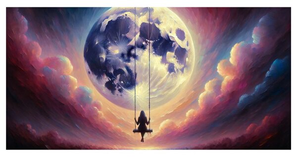Quadro su tela – Altalena tra le nuvole e la luna