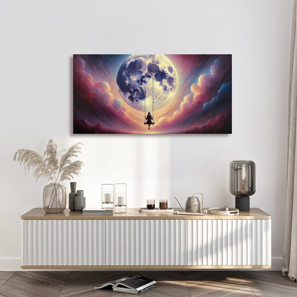 Quadro su tela – Altalena tra le nuvole e la luna