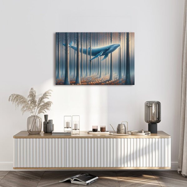Quadro su tela – Balena da sogno tra i tronchi