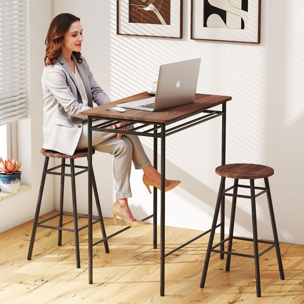 HOMCOM Tavolo Alto da Cucina con 2 Sgabelli Industrial Scaffale Aperto Poggiapiedi Risparmio di Spazio per Spazi Ridotti | Aosom Italy