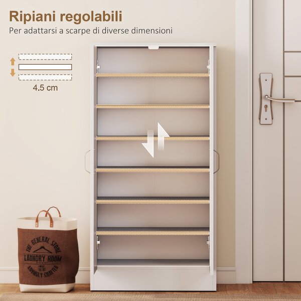 HOMCOM Armadio Scarpiera a 6 Ripiani Regolabili in Legno Bianco, 55x35x108 cm | Aosom Italy