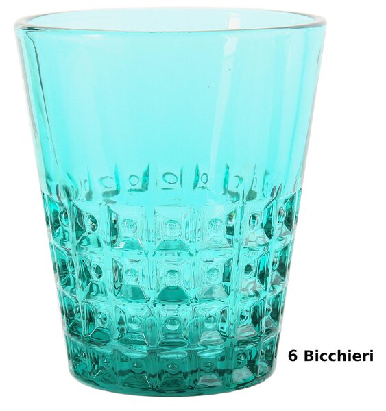 Bicchieri Acqua WINDSOR 6 pezzi diametro 8,5xh10 cm - 250 Ml in vetro pressato adatto alla lavastoviglie colore Ottanio