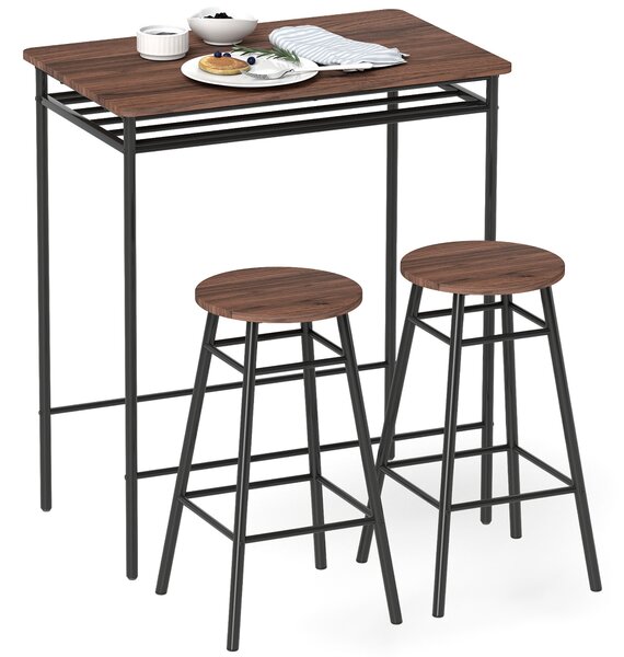 HOMCOM Tavolo Alto da Cucina con 2 Sgabelli Industrial Scaffale Aperto Poggiapiedi Risparmio di Spazio per Spazi Ridotti | Aosom Italy