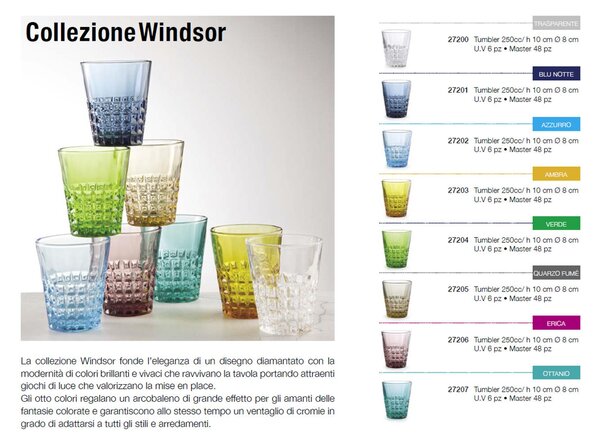 Bicchieri Acqua WINDSOR 6 pezzi diametro 8,5xh10 cm - 250 Ml in vetro pressato adatto alla lavastoviglie colore Ambra