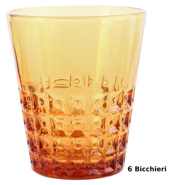 Bicchieri Acqua WINDSOR 6 pezzi diametro 8,5xh10 cm - 250 Ml in vetro pressato adatto alla lavastoviglie colore Ambra
