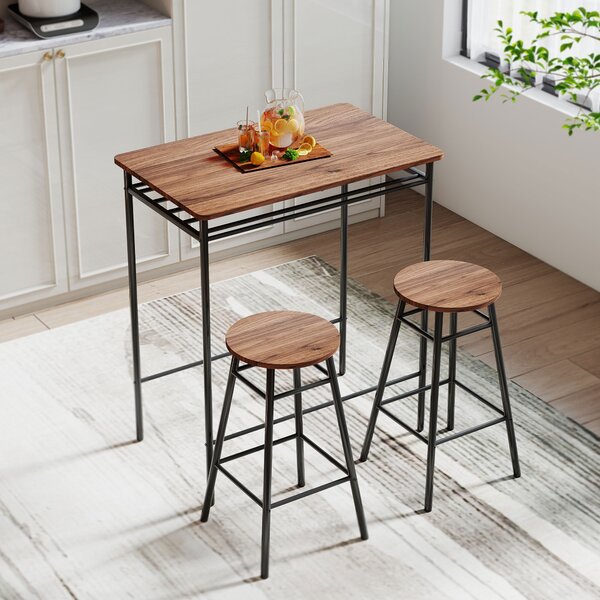 HOMCOM Tavolo Alto da Cucina con 2 Sgabelli Industrial Scaffale Aperto Poggiapiedi Risparmio di Spazio per Spazi Ridotti | Aosom Italy