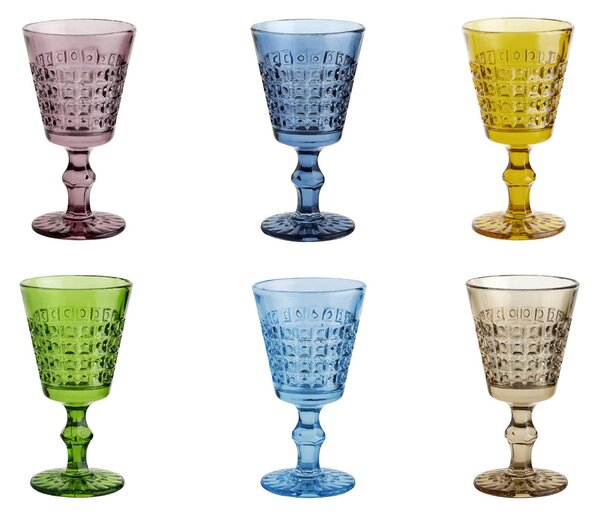 Calici SET 6 pezzi in Pasta di Vetro WINDSOR diametro 8,7xh16 cm - 260 Ml in vetro pressato adatto alla lavastoviglie colore multicolor