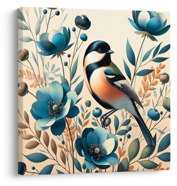 Quadro su tela – Cinciarella nel giardino fiorito