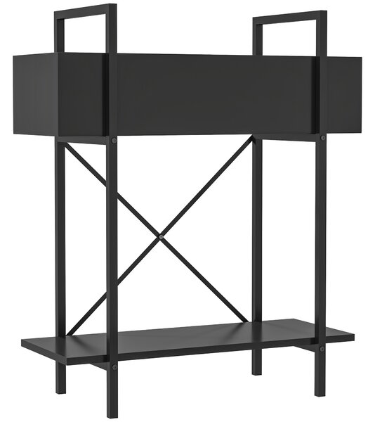 Outsunny Supporto per piante da interno a 2 livelli, con fori di drenaggio, in metallo, 60 x 25 x 70 cm, Nero | Aosom Italy
