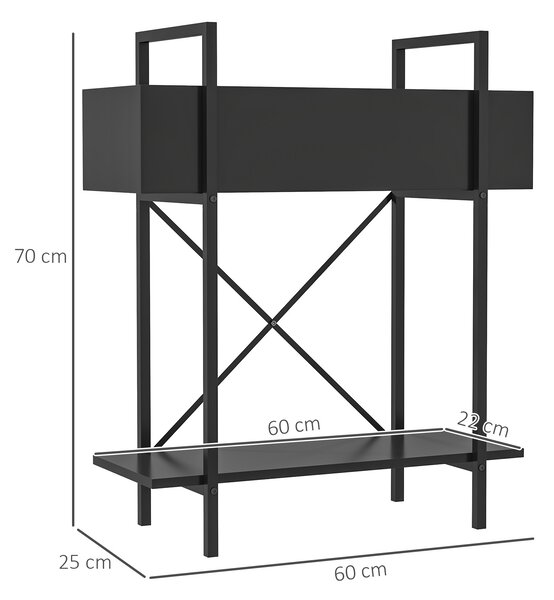 Outsunny Supporto per piante da interno a 2 livelli, con fori di drenaggio, in metallo, 60 x 25 x 70 cm, Nero | Aosom Italy