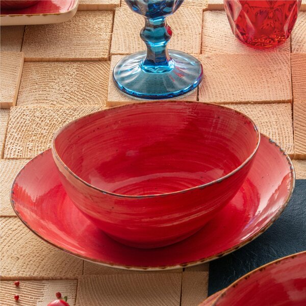 Insalatiera Fondina Multiuso in GRES Alta Cucina 22,5X20X6,5 cm Decoro Sotto smalto lavabile in lavastoviglie, adatto al microonde colore Rosso Peperoncino