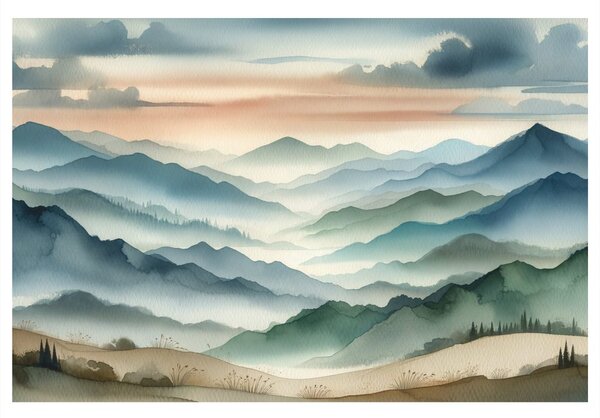 Quadro su tela – Montagne silenziose nella nebbia del mattino