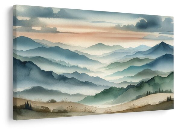 Quadro su tela – Montagne silenziose nella nebbia del mattino