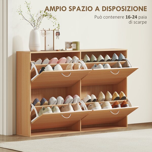HOMCOM Scarpiera Salvaspazio Capacità 24 Ingresso e Camera da Letto Legno 120x24x81cm|Aosom