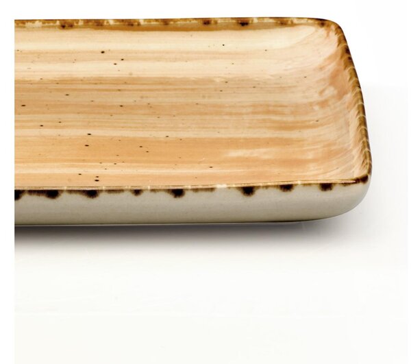Rettangolare, Vassoio in GRES Alta Cucina 30x18cm lavabile in lavastoviglie, adatto al microonde decoro sotto smalto colore Zenzero Beige