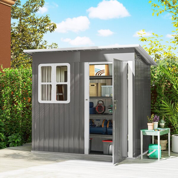 Outsunny Casetta da Giardino con Finestra e Prese d'Aria, Capanno porta attrezzi in Acciaio con Porta e Blocco, 2.2x1.3 m, Grigio | Aosom Italy