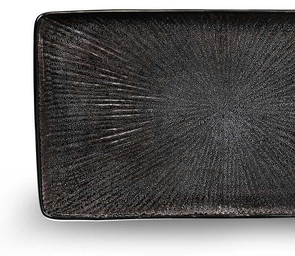 Piatto rettangolare stoneware Gres SIRIUS 30x18xh2,5 cm Decorazione sotto smalto lavabile in lavastoviglie Nero Lucido