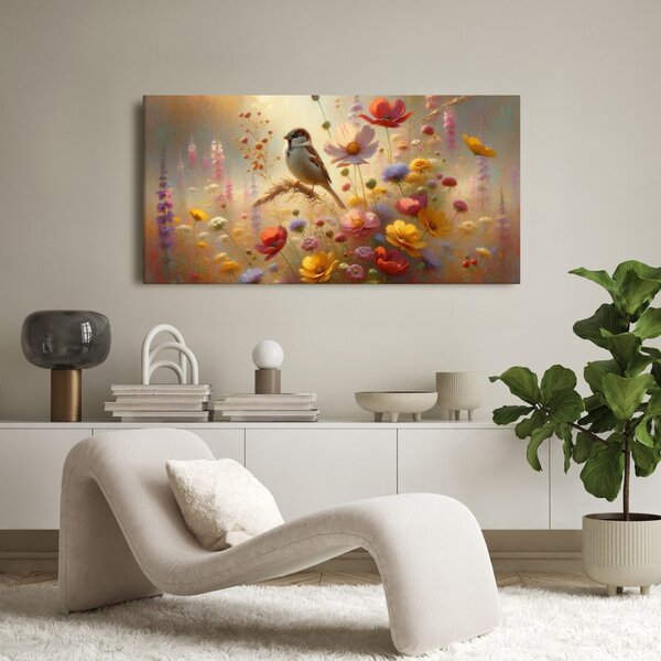 Quadro su tela – Passero sul prato estivo