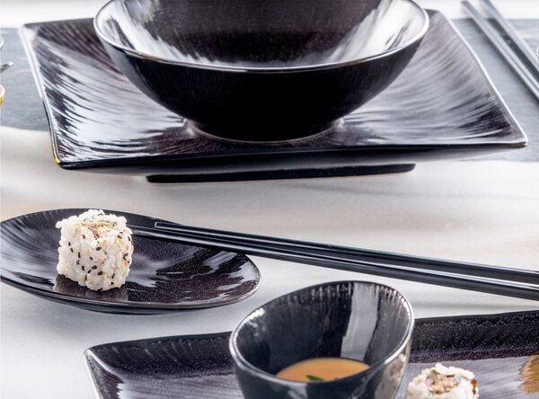 Piatto Rotondo fondo stoneware Gres SIRIUS 27xh5,5 cm Decorazione sotto smalto lavabile in lavastoviglie Nero Lucido