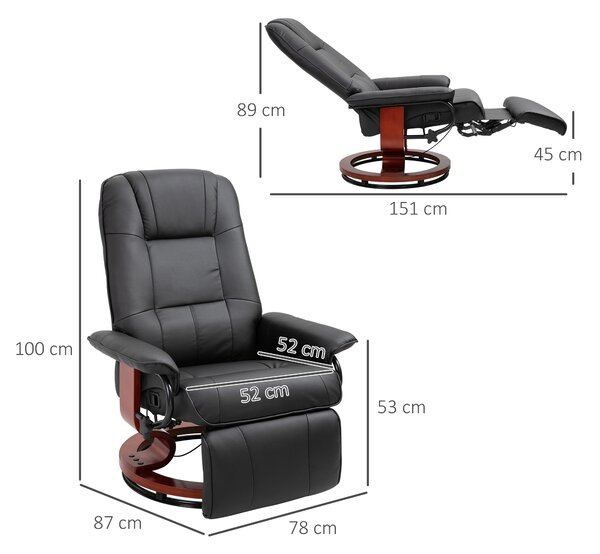 HOMCOM Poltrona Relax Reclinabile Manualmente fino 145° con Poggiapiedi e Rivestimento in Finta Pelle, Nero | Aosom Italy
