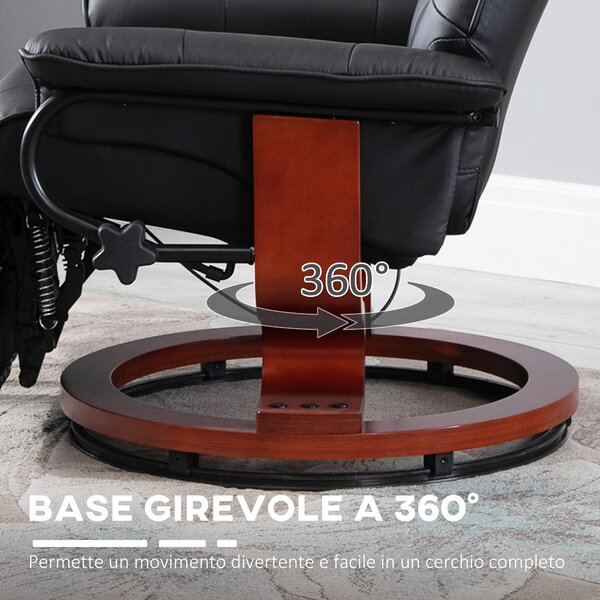 HOMCOM Poltrona Relax Reclinabile Manualmente fino 145° con Poggiapiedi e Rivestimento in Finta Pelle, Nero | Aosom Italy