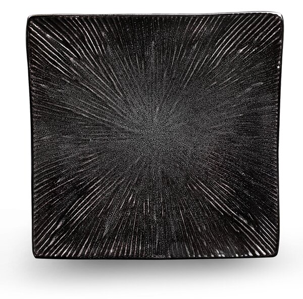 Piatto piano quadrato stoneware Gres SIRIUS 27x27xh3,5 cm Decorazione sotto smalto lavabile in lavastoviglie Nero Lucido